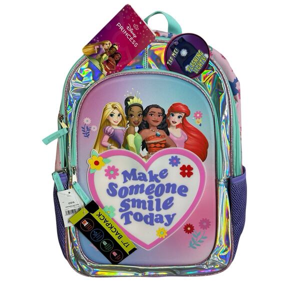 Disney Jasmine Moana Aurora Cinderella Girls 17 inch Light Up Backpack New - Picture 1 of 7